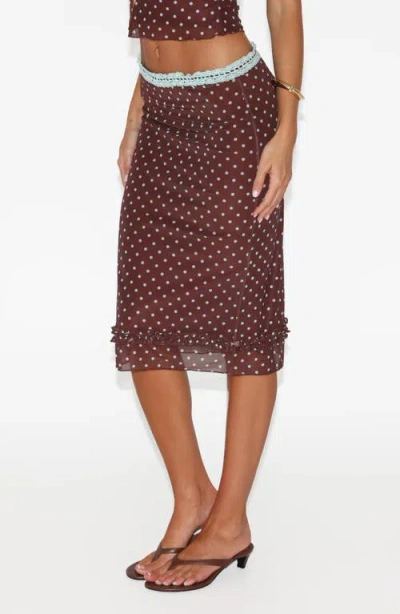 Tiger Mist Amara Low Rise Polka Dot Skirt In Brown