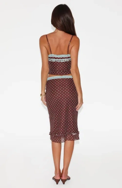 Tiger Mist Amara Low Rise Polka Dot Skirt In Brown