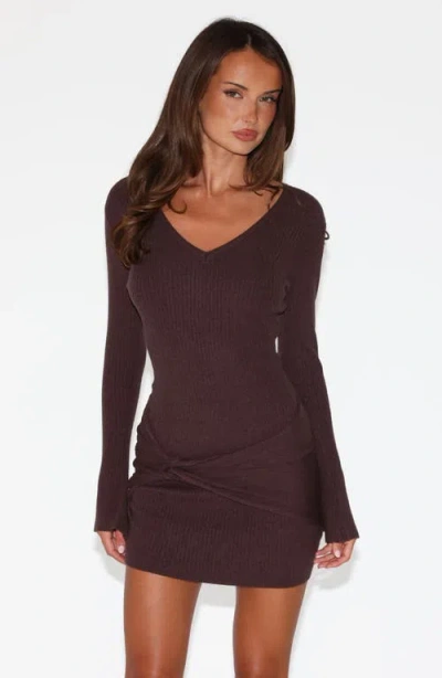 Tiger Mist Renner Long Sleeve Sweater Minidress & Scarf Set In Brown