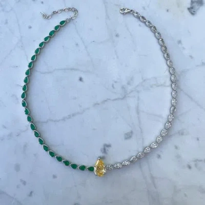 Gemma Azzurro Pear Two Tone Tennis Choker In Gold