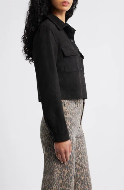 Hidden Jeans Coated Crop Button-up Shirt In Black