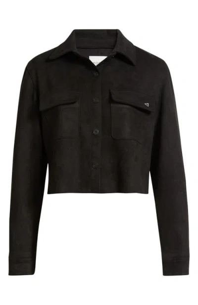 Hidden Jeans Coated Crop Button-up Shirt In Black