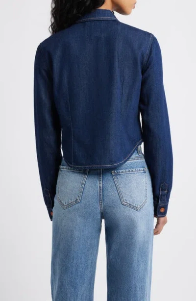 Hidden Jeans Tapered Crop Denim Button-up Shirt In Blue