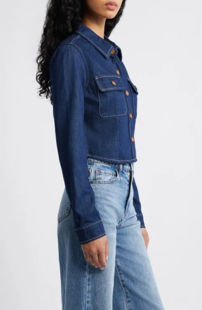 Hidden Jeans Tapered Crop Denim Button-up Shirt In Blue