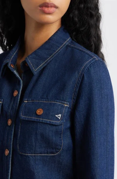 Hidden Jeans Tapered Crop Denim Button-up Shirt In Blue