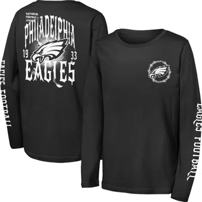 Outerstuff Youth  Black Philadelphia Eagles Rumble Long Sleeve T-shirt In Black