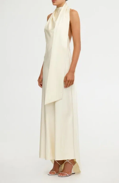Significant Other Adriana Open Back Satin Halter Gown In Neutral