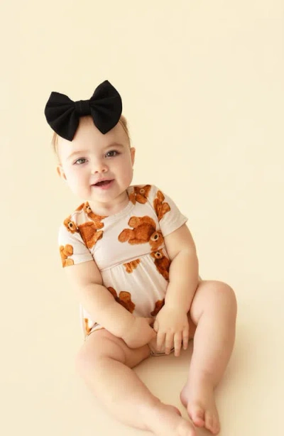Posh Peanut Bear Print Twirl Skirted Bodysuit In Neutral