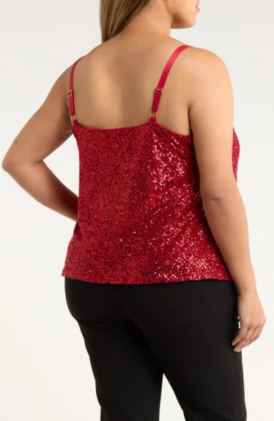 Tahari Asl Sequin Cowl Neck Camisole In Red
