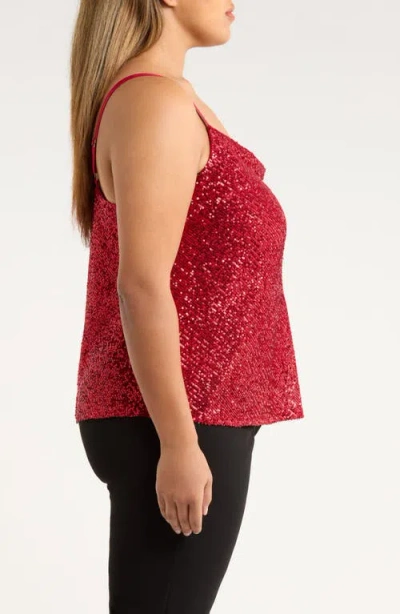 Tahari Asl Sequin Cowl Neck Camisole In Red