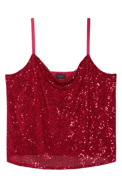 Tahari Asl Sequin Cowl Neck Camisole In Red