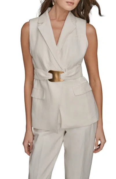 Donna Karan New York Belted Linen Blend Long Vest In White