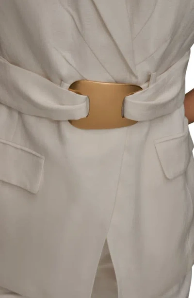 Donna Karan New York Belted Linen Blend Long Vest In White