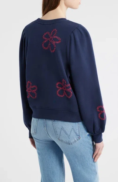 Rails Tiffany Floral Embroidered Balloon Sleeve Cotton Sweatshirt In Blue