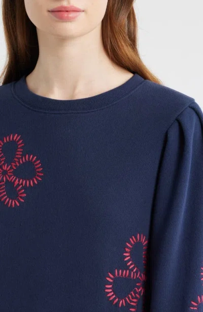 Rails Tiffany Floral Embroidered Balloon Sleeve Cotton Sweatshirt In Blue