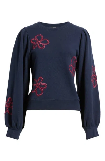 Rails Tiffany Floral Embroidered Balloon Sleeve Cotton Sweatshirt In Blue