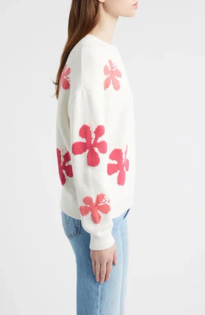 Rails Zoey Floral Intarsia Cotton Sweater In White