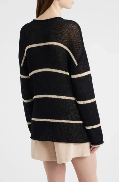 Rails Evangeline Stripe Cotton & Linen Blend Sweater In Black