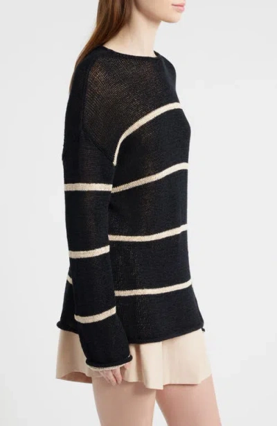 Rails Evangeline Stripe Cotton & Linen Blend Sweater In Black