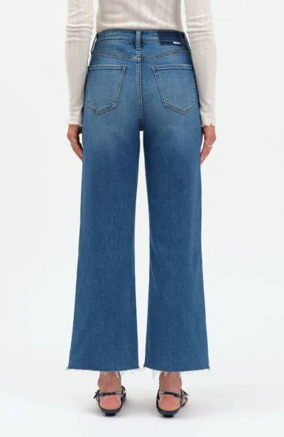 Daze Pleaser High Waist Raw Hem Crop Jeans In Blue