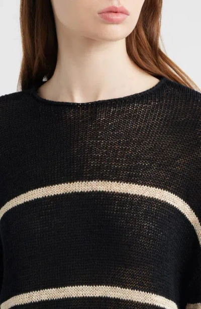 Rails Evangeline Stripe Cotton & Linen Blend Sweater In Black