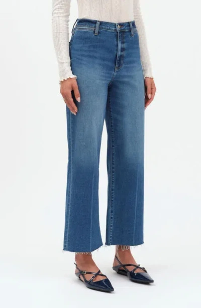 Daze Pleaser High Waist Raw Hem Crop Jeans In Blue