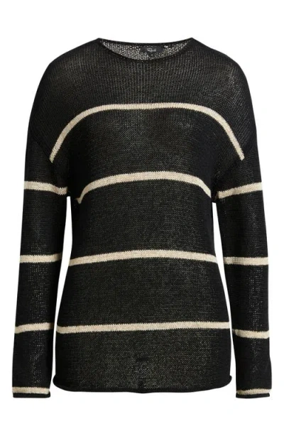 Rails Evangeline Stripe Cotton & Linen Blend Sweater In Black