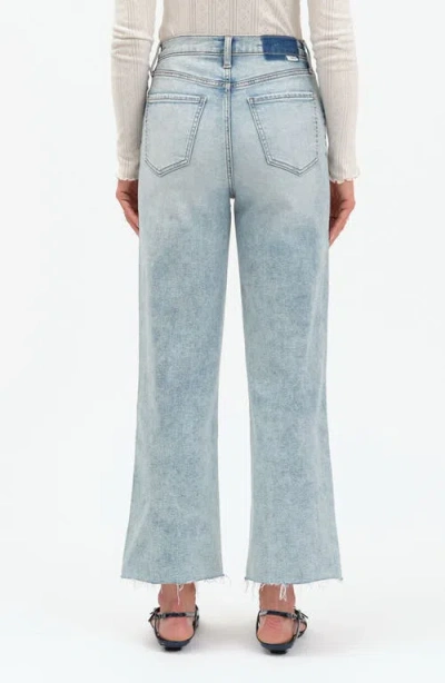 Daze Pleaser Distressed High Waist Raw Hem Crop Jeans In Blue