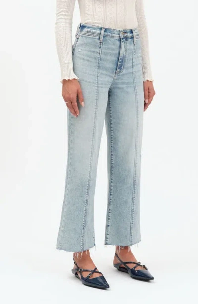 Daze Pleaser Distressed High Waist Raw Hem Crop Jeans In Blue