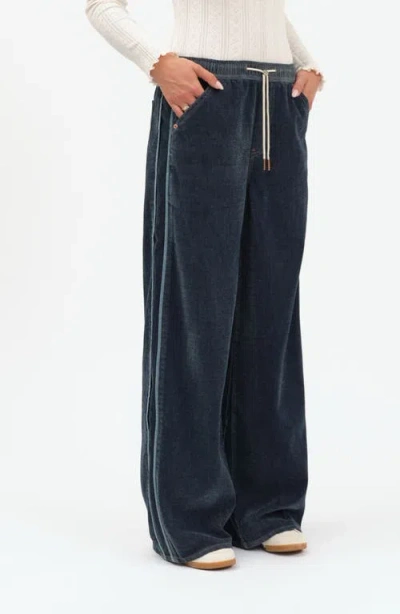 Daze Cozy Drawcord Wide Leg Pants In Blue