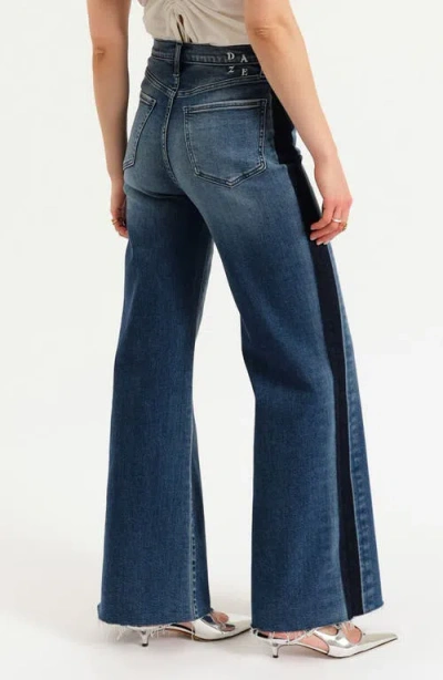 Daze Far Out High Waist Raw Hem Wide Leg Jeans In Black