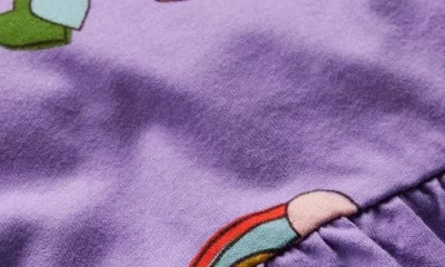 Mini Boden Kids' Rainbow Heart Print Long Sleeve Cotton Jersey Dress In Purple