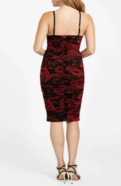 Marciano Passion Flower Ruched Mesh Body-con Dress In Red