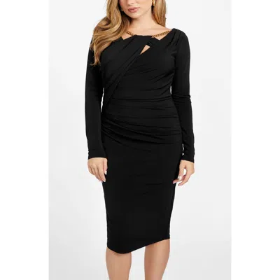 Marciano Carli Drape Long Sleeve Body-con Dress In Black
