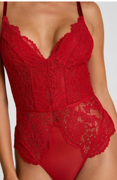 Hunkemoller Hunkemöller Whitney Lace & Mesh Bodysuit In Red