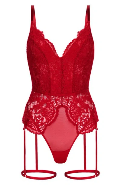 Hunkemoller Hunkemöller Whitney Lace & Mesh Bodysuit In Red