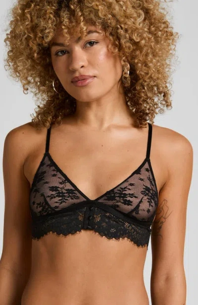 Hunkemoller Hunkemöller Lou Eyelash Lace Triangle Bralette In Black