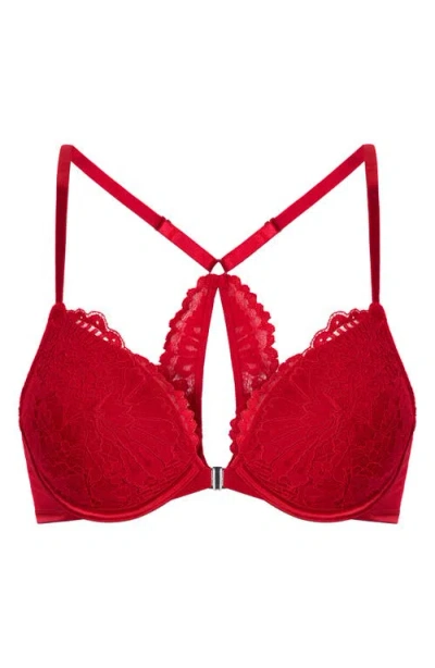 Hunkemoller Hunkemöller Whitney Floral Underwire Front Clasp Push-up Bra In Red