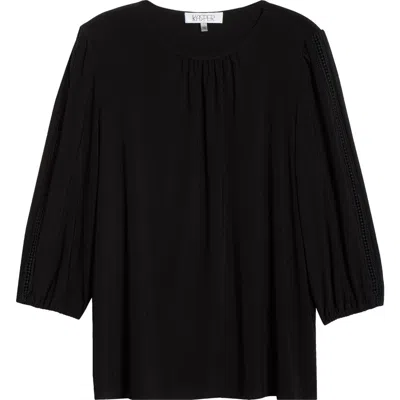 Kasper Lace Inset Sleeve Top In Black