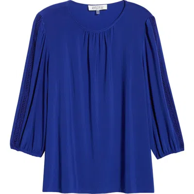 Kasper Lace Inset Blouson Sleeve Top In Blue