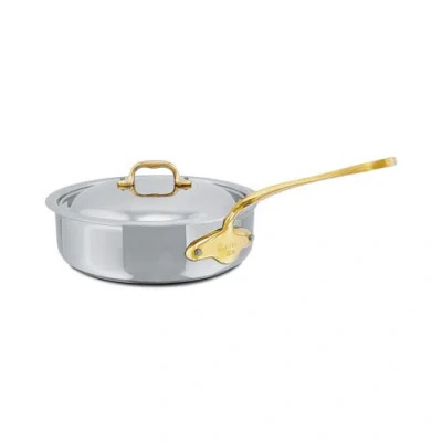 Mauviel M'cook B 5-ply Polished Stainless Steel Saute Pan With Lid, And Brass Handle, 3.2-qt In Silver