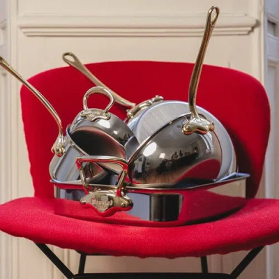 Mauviel M'cook B 5-ply Polished Stainless Steel Saute Pan With Lid, And Brass Handle, 3.2-qt In Silver