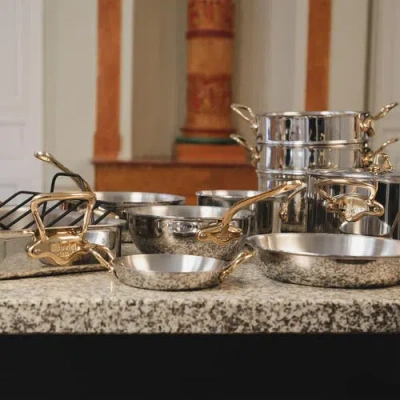 Mauviel M'cook B 5-ply Polished Stainless Steel Saute Pan With Lid, And Brass Handle, 3.2-qt In Silver