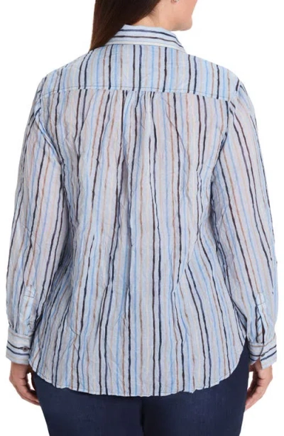 Nic + Zoe Nic+zoe Drifty Stripe Cotton Button-up Blouse In Blue