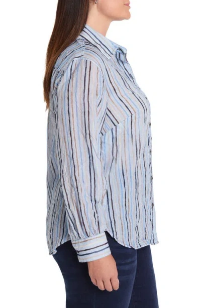 Nic + Zoe Nic+zoe Drifty Stripe Cotton Button-up Blouse In Blue