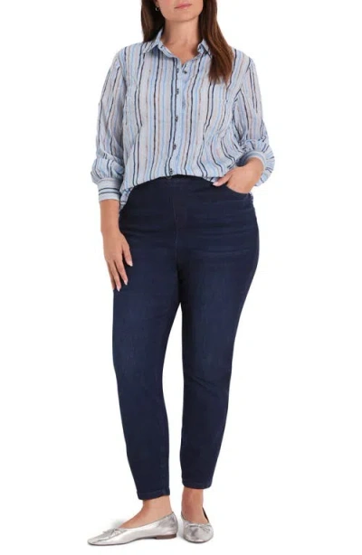 Nic + Zoe Nic+zoe Drifty Stripe Cotton Button-up Blouse In Blue