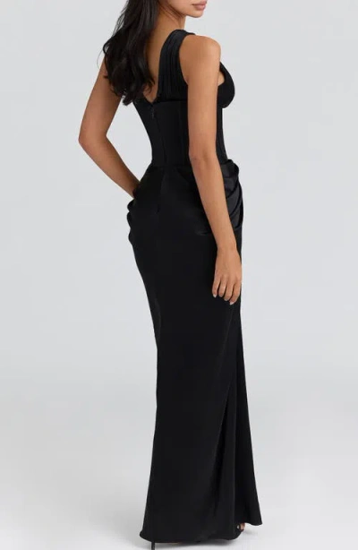 House Of Cb Womens Black Angeline Hourglass Plunge-neck Satin Maxi Dress In Black