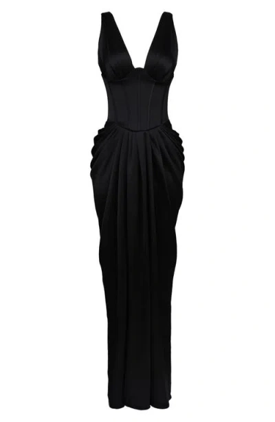 House Of Cb Womens Black Angeline Hourglass Plunge-neck Satin Maxi Dress In Black