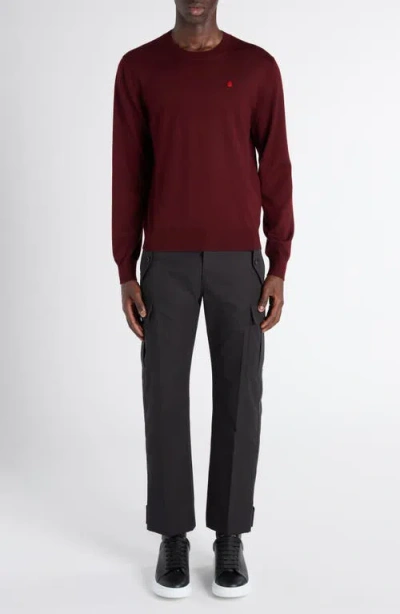 Alexander Mcqueen Mcqueen Embroidered Skull Wool Crewneck Sweater In Burgundy