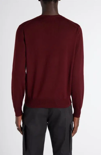Alexander Mcqueen Mcqueen Embroidered Skull Wool Crewneck Sweater In Burgundy